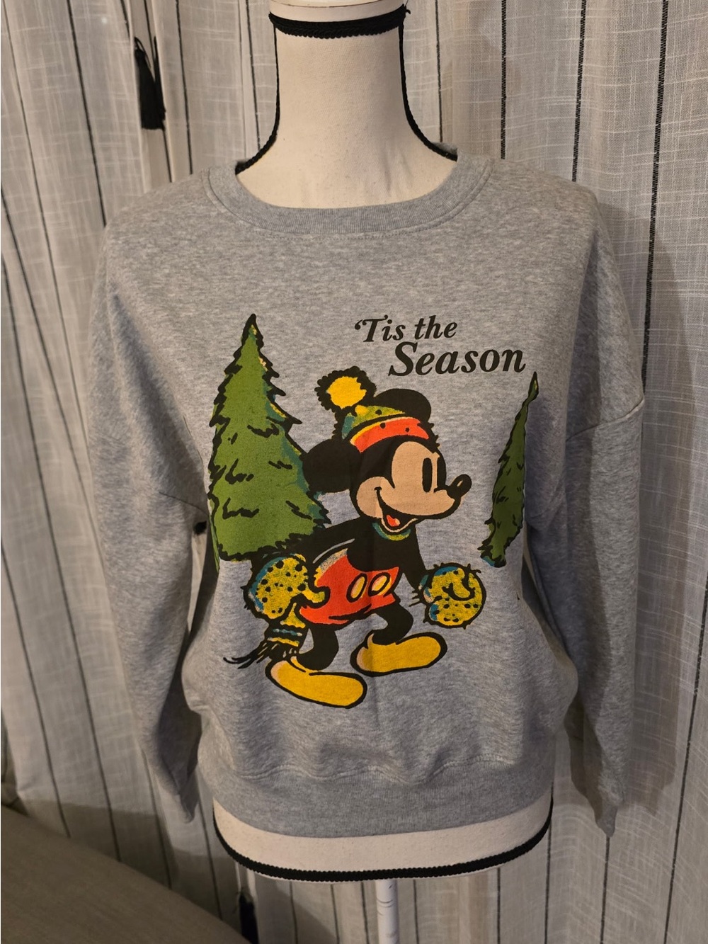 Disney Gray Mickey 'Tis the Season Crewneck Sweatshirt